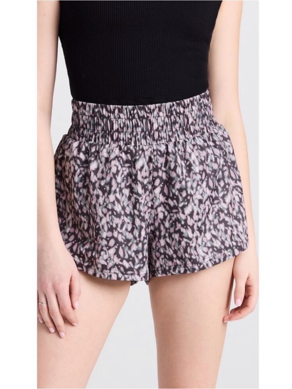 Varley Pink and Black Smocked Waist Athletic Shorts